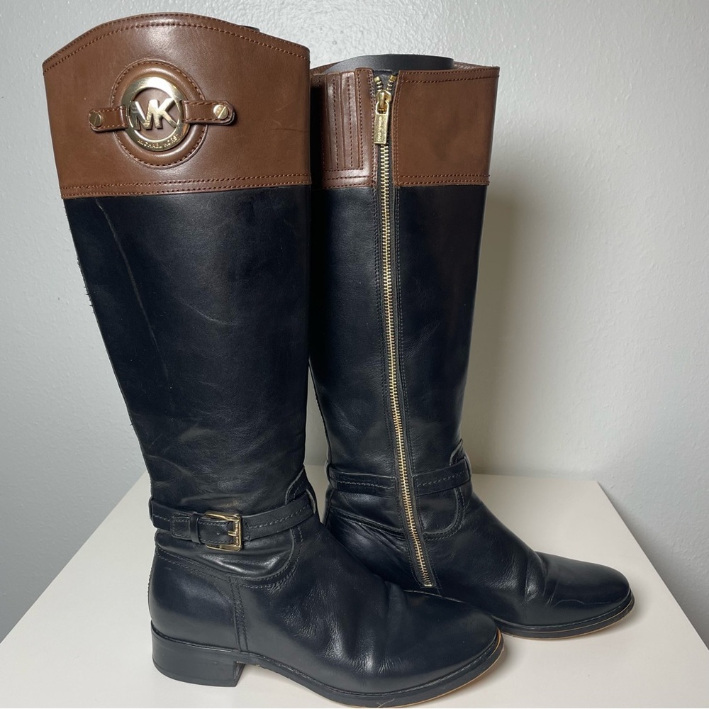 Michael Kors Black and Brown Leather Riding Boots